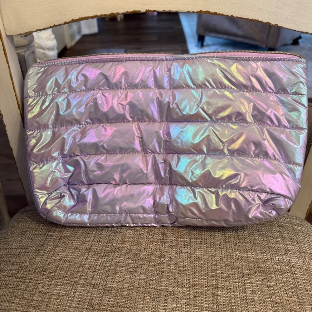 Iridescent Quilted “T” Makeup Organizer Pouch